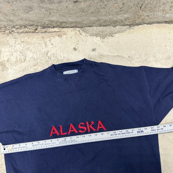 Vintage Santee Alaska Embroidered Crewneck‎ Sweatshirt XL Navy Blue Red Spellout - Picture 4 of 7